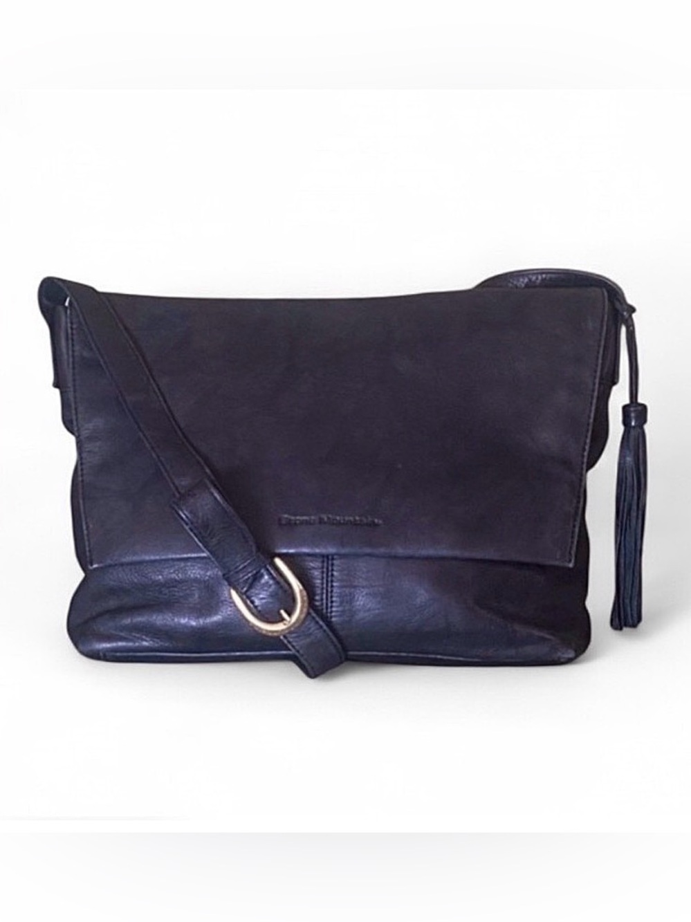 Stone Mountain Black Leather Flap Shoulder Crossbody Bag Tassel Organizer